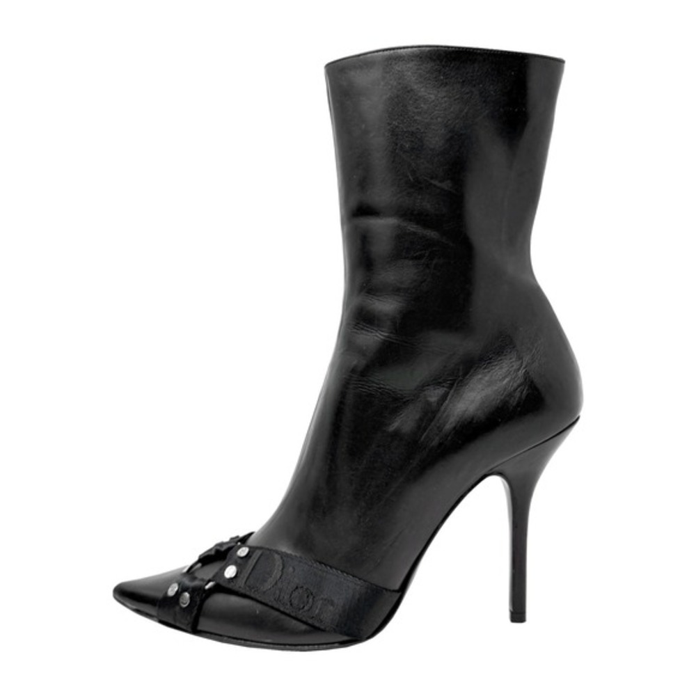 Dior Black Leather Mid Calf Boots Stiletto Heel Designer‎ Boots 41